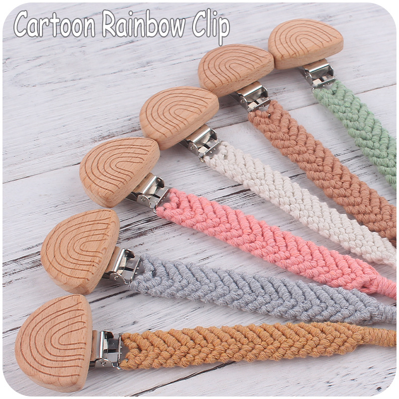 Bebé suministros de dibujos animados haya Arco Iris chupete clip DIY bebé creativo hecho a mano tejido de algodón cuerda chupete cadena