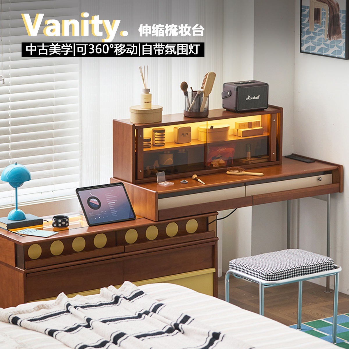 Medieval Style Solid Wood Dresser and Cupboard Integrated Bedroom Dressing Table Storage Cabinet Storage Cabinet Bedside Cabinet French Corner