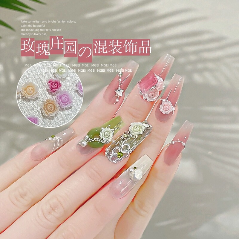 Nail jewelry rose mixed gradient blooming camellia rose colorful internet celebrity resin nail jewelry Nail jewelry rose mixed gradient blooming camellia rose colorful internet celebrity resin nail jewelry