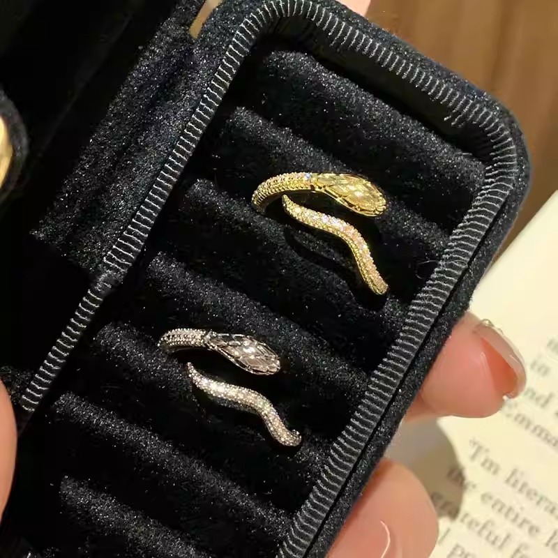 高级设计感蛇形戒指女超闪下镶钻开口可调节食指戒网红同款指环|undefined