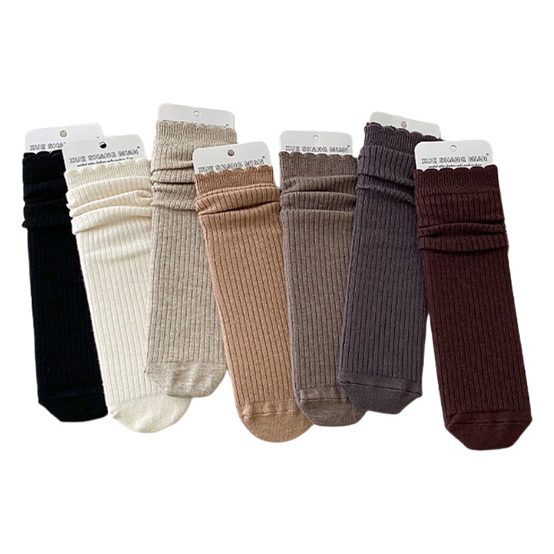 Calcetines de encaje calcetines de otoño e invierno de las mujeres calcetines de pila de Cachemira largos rectos de color sólido raya delgada Maillard cálido a media pierna lote de fábrica image 1