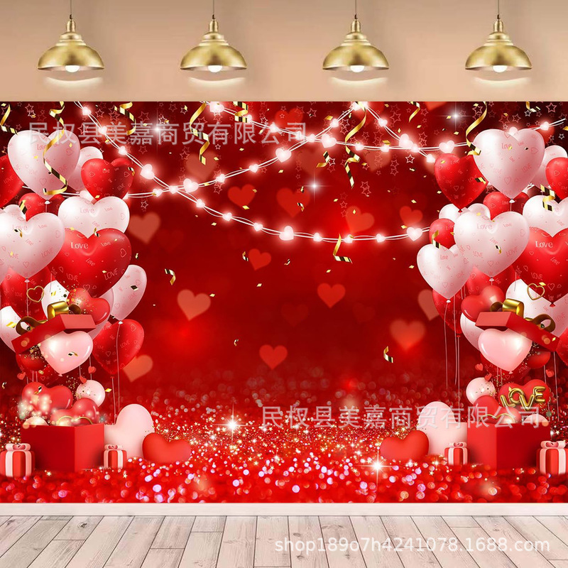 Amazon Red Love Light Spot Sequins Photography Background Cloth Valentine's Day Party Photo Banner Decoration Supplies