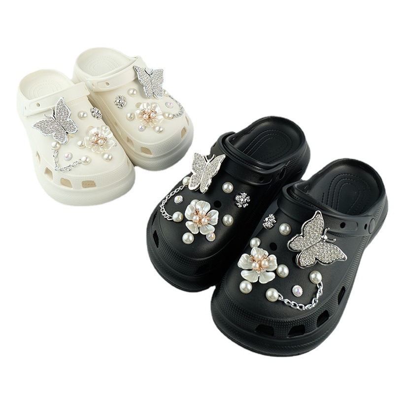 Transfronterizo nuevo agujero accesorios de bricolaje zapato flor zapato hebilla desmontable perla flor plata mariposa traje
