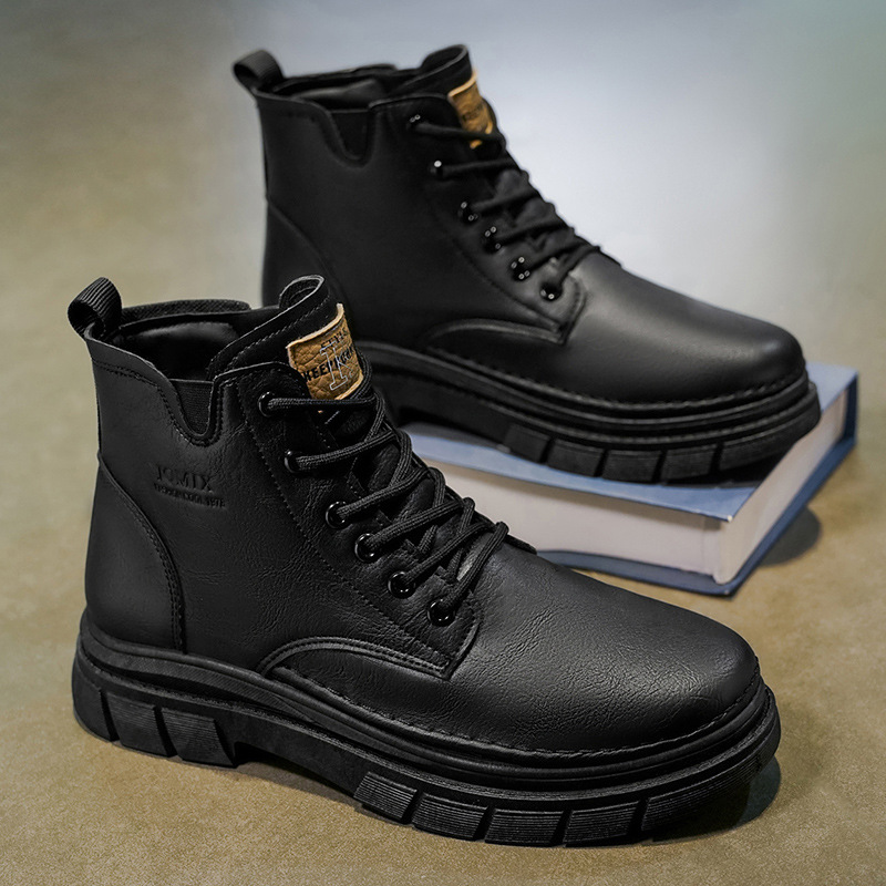 2025 botas martin de moda para hombres de otoño alto estilo británico zapatos de cuero casuales para hombres anti-deslizante botas de trabajo de desgaste botas cortas