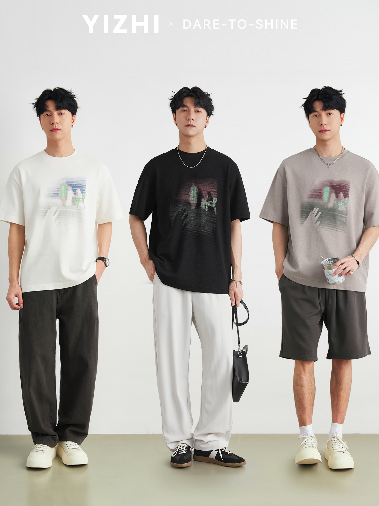 Áo thun nam cổ tròn basic chất liệu cotton dày 250g, phong cách retro Mỹ, tay ngắn thoáng mát — đen