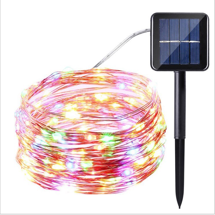 LED solar Cadena de luz de alambre de cobre al aire libre impermeable luces de colores decoración de vacaciones balcón patio jardín Villa paisaje luces