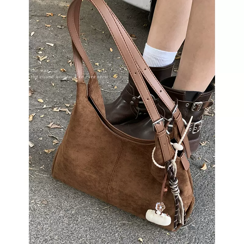 复古麂皮绒腋下包女士包包2025新款时尚小众托特包大容量单肩包