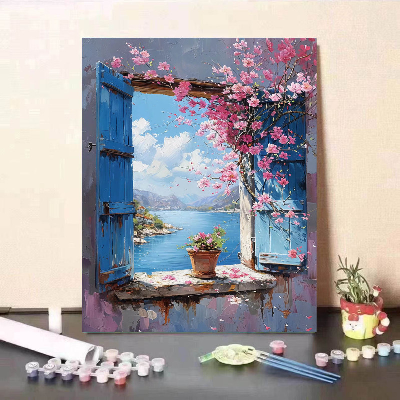 新しい海辺のツバキの花のデジタル油絵diy手作りの色を塗って癒します。|undefined