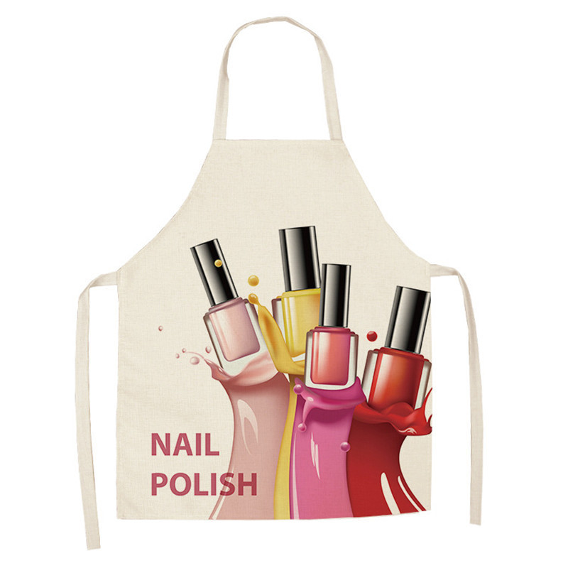 Køkkenforklæde til kvinder i bomuld og hør med makeup-mønster_voghion.com