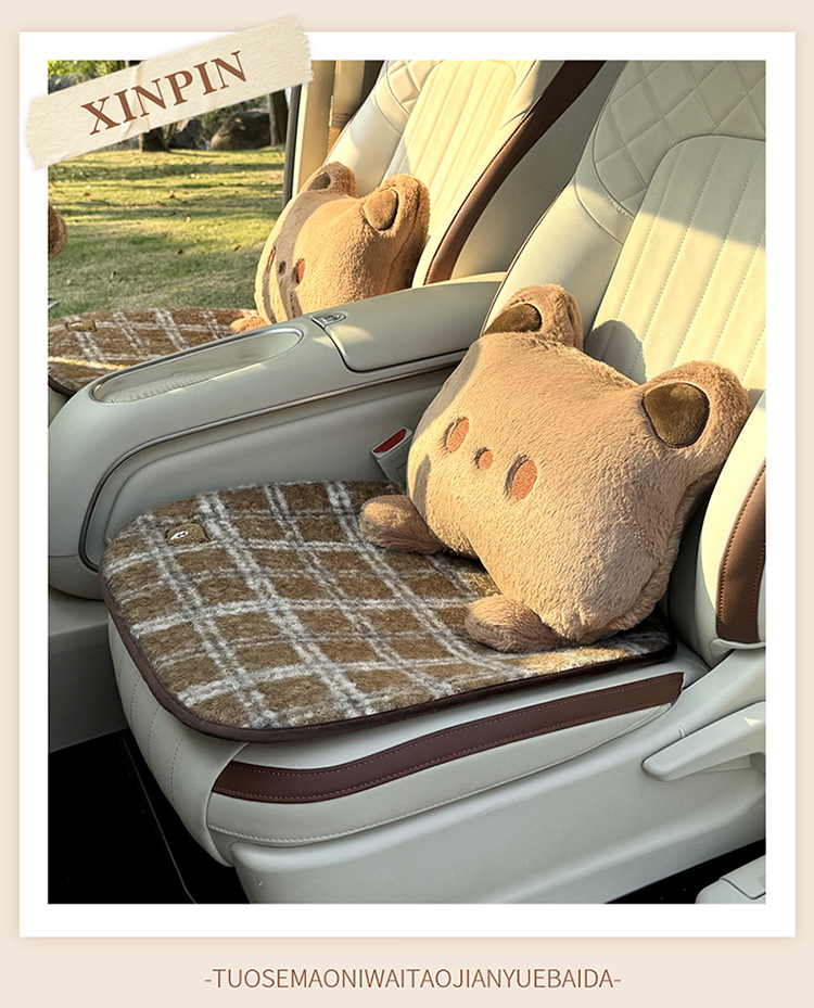 Car Seat Cushion Winter Plush Cute Bear Cushion Warm Thickened Car Seat Cover Non-Slip Car Seat Cover for Women