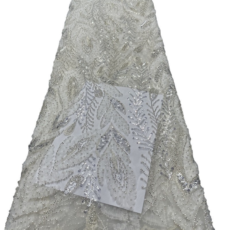 Tejido de tubo de perlas huecas tela bordada de tela de moda vestido de boda tela de encaje transfronterizo