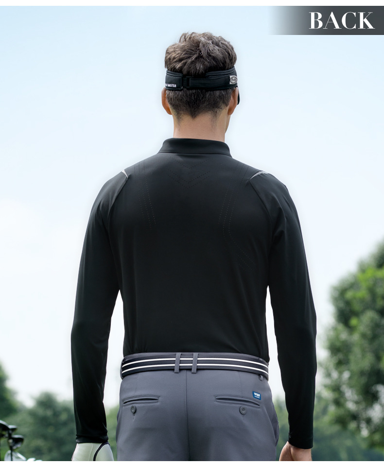 Áo polo nam dài tay golf cao cấp co giãn, nhanh khô thoáng khí — Tay áo dài màu trắng [cổ áo liền mạch/lỗ thông gió bằng laser/hút ẩm và khô nhanh] YF820 chi tiết 20