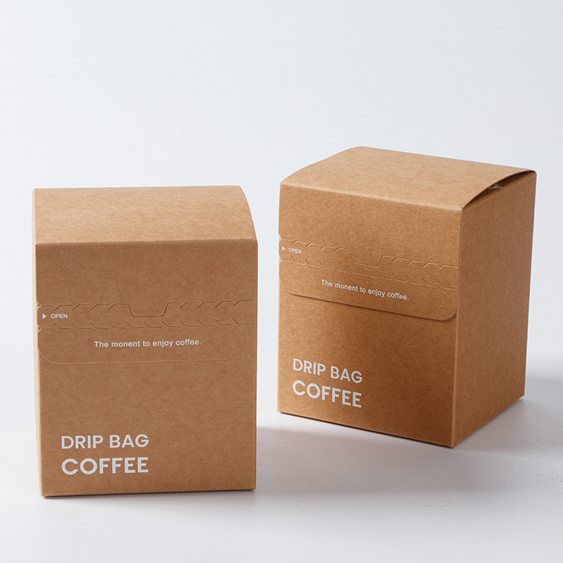 10-pack kraft paper hanging ear coffee packaging box, blank easy-tear box, instant coffee bar zipper packaging paper box