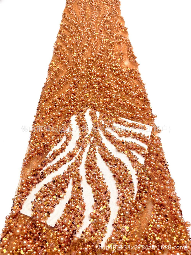 Nueva tela de perla ondulada de agua aerodinámica de perla full-length sequin lujoso anfitrión de banquete vestido de noche tela