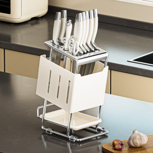 Light Luxury Kitchen Stainless Steel Knife Holder Storage Rack Multi-Functional Countertop Drain Knife Holder Knife Storage Rack