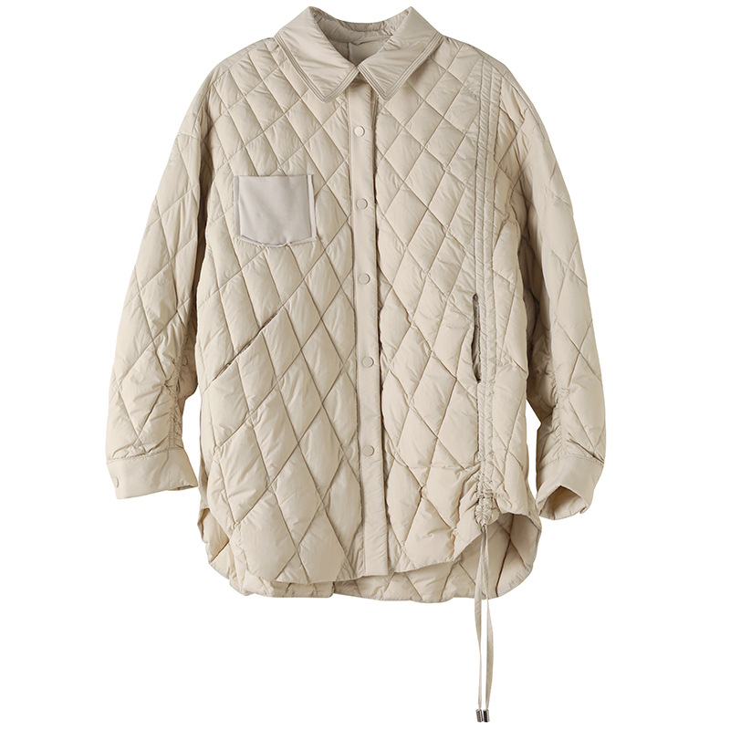 Agujero M 90 terciopelo Otoño e Invierno nueva moda casual solapa color sólido cordón diseño gris pato abajo chaqueta abrigo