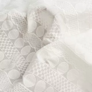 全棉圆形条纹蕾丝刺绣棉布花边面料Cotton Embroidered Fabric