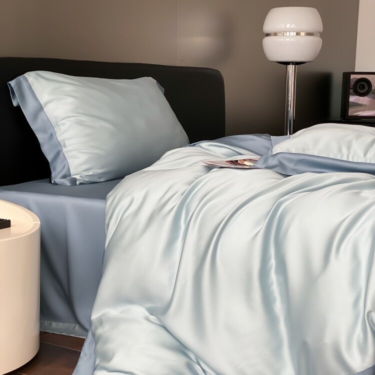 Summer Cool Ice Silk Quilt Cover Summer Simple 100S Lenzing Tencel Solid Color Four-Piece Set Ice Silk Cool Feeling Lyocell Duvet Cover Bedding_voghion.com