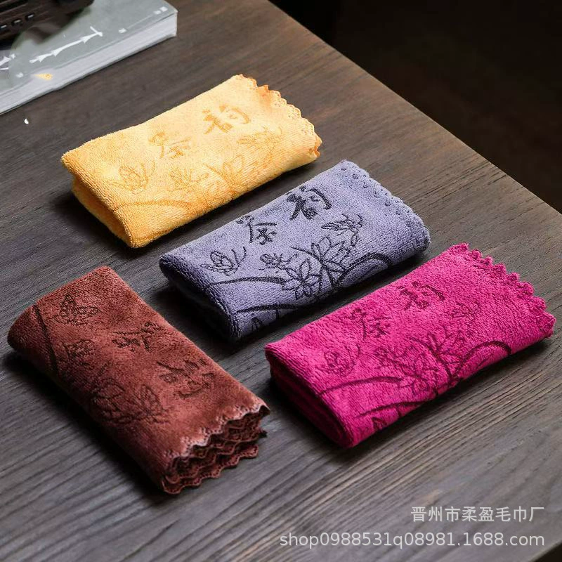 Кухонное полотенце в стиле кунг-фу, впитывающее, утолщенное, квадратное, для чайного сервиза, салфетка для чайного столика, тряпка для уборки, аксессуары для чайного столика, впитывающее и быстросохнущее.