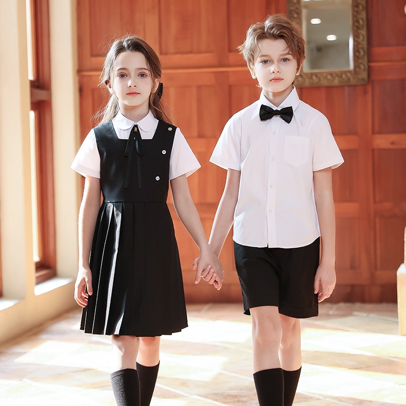 小学生幼儿园男童女童朗诵演出服合唱团白色衬衫连衣裙表演服套装