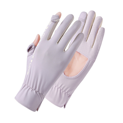 Sun protection gloves for girls summer outdoor cycling breathable anti-skating silk gloves with hollow palms and flip-up cycling gloves