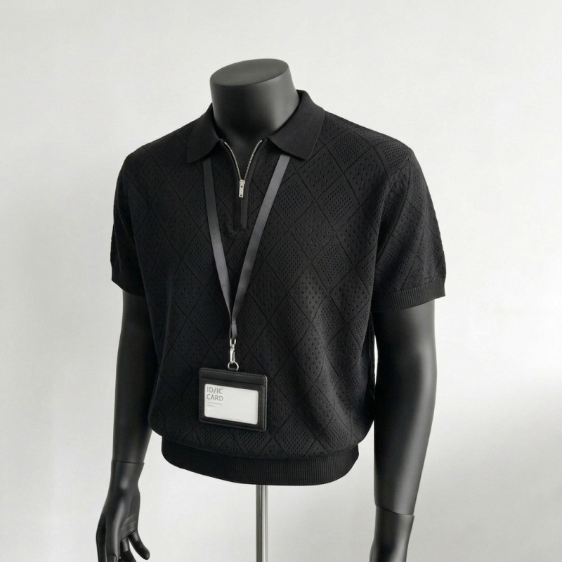 Men's Business Casual Short Sleeve Polo Shirt Summer Old Fashioned Hollow Knitwear Thin T-Shirt for Men_viptrois.com