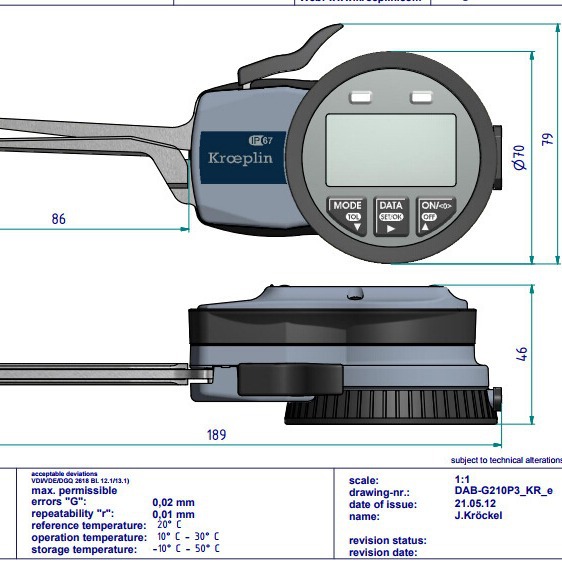 供应德国kroeplin三点式数显内径卡规G210P3
