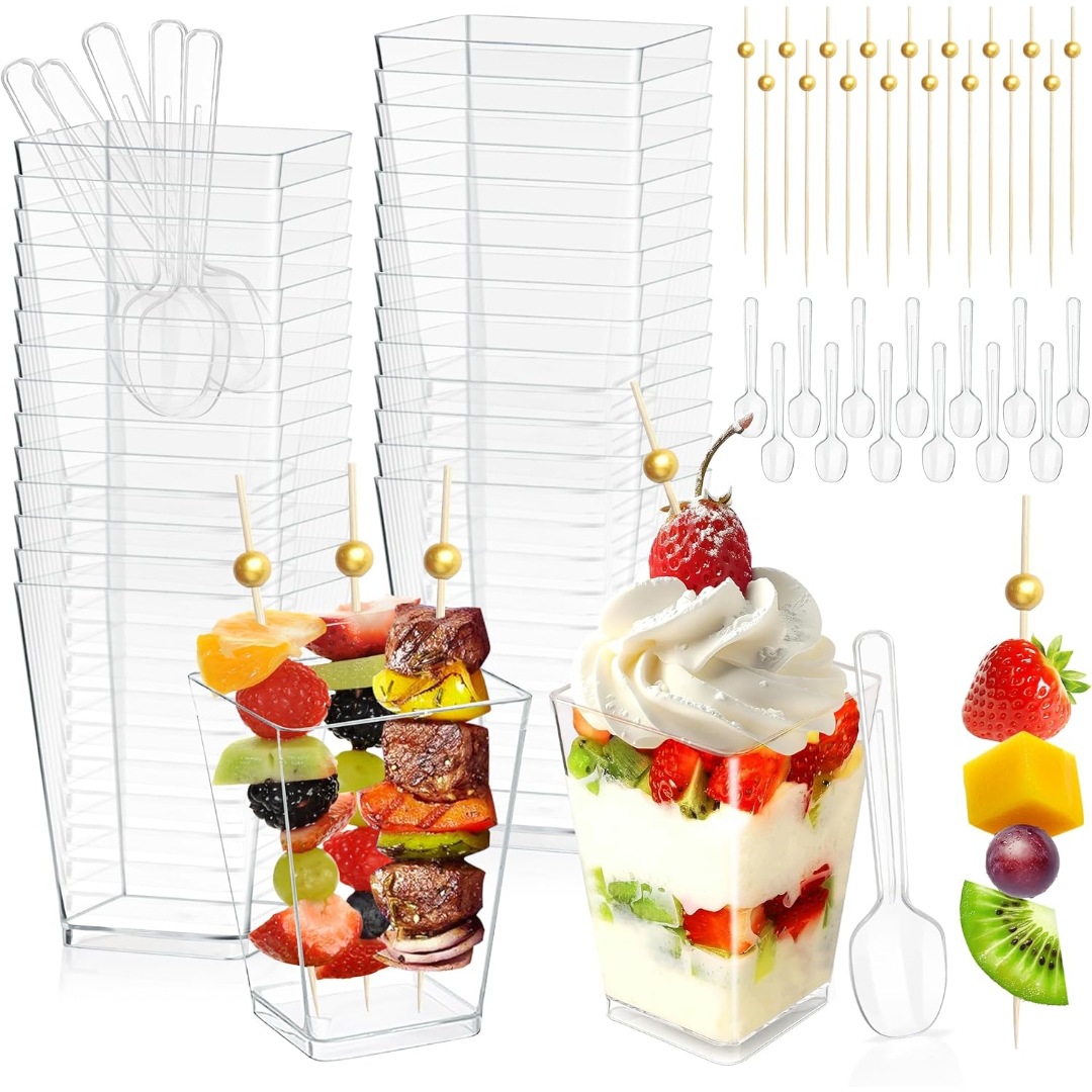 Plastic Transparent Mousse Cup with Lid, Dessert Cup, Trapezoidal