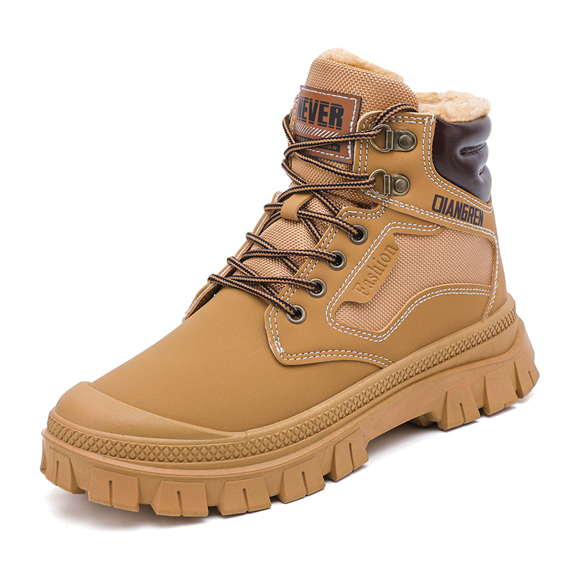 New winter cashmere warm high top men's shoes outdoor sports non-slip work boots_voghion.com