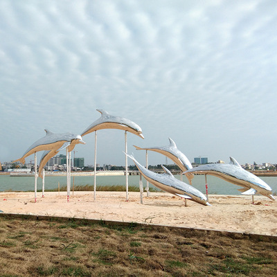 定制大型户外不锈钢景观雕塑  艺术装置 海豚动物镜面水景雕塑