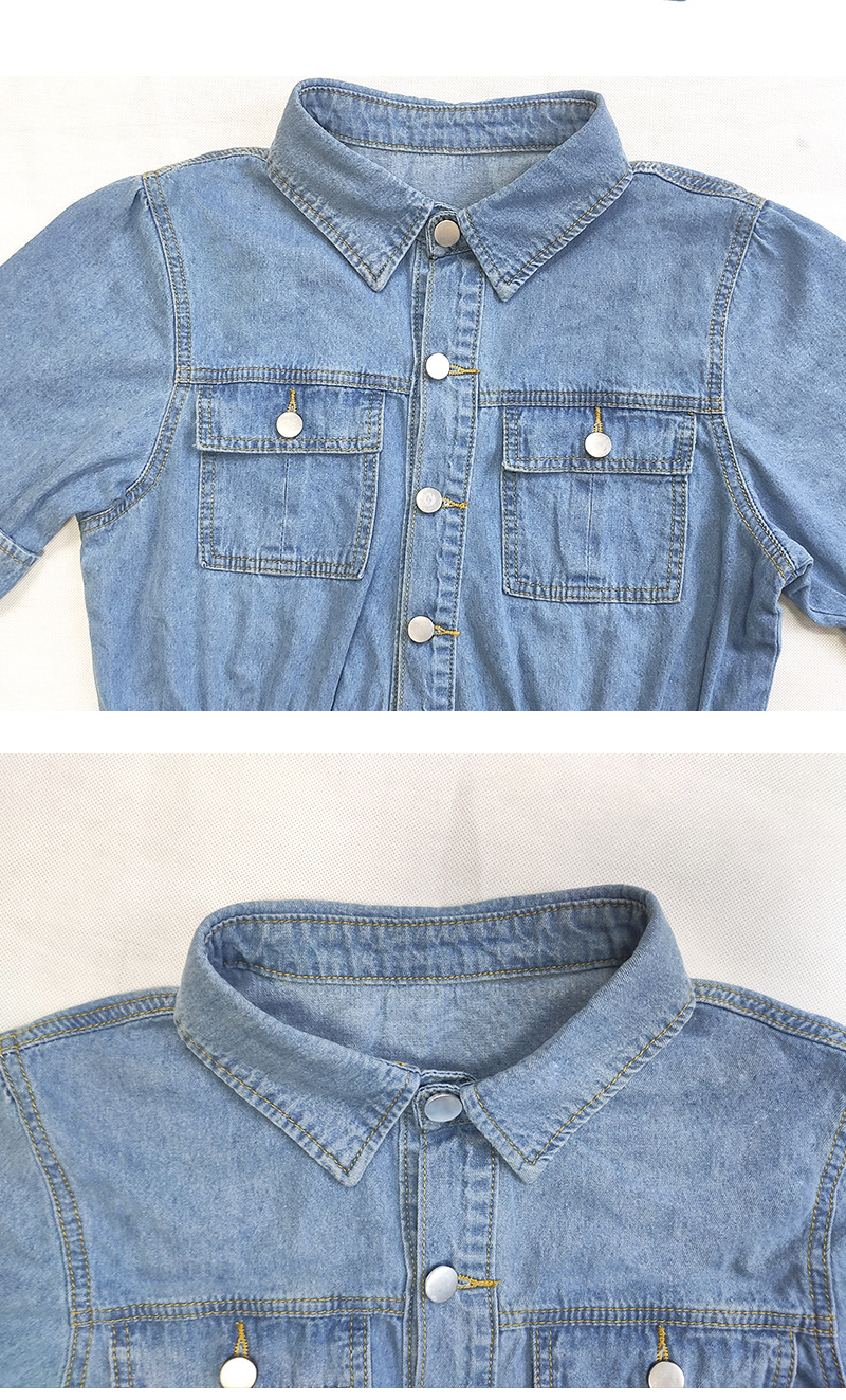 Regular Fit Fit Type Solid Color Pattern Summer Season Wholesale Women'S Elegant Pocket Solid Color Daily Turndown Short Sleeve Denim Dress