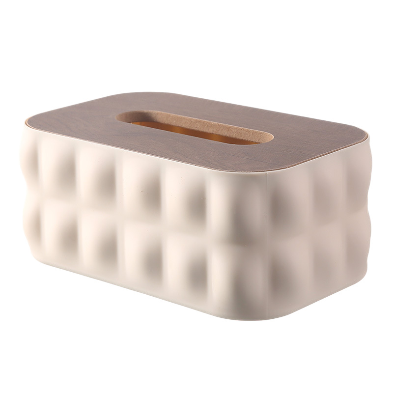 Caja de toallas de aire crema simple caja de almacenamiento de escritorio con cubierta de madera caja de extracción de papel creativa caja de extracción de papel de lujo ligera sala de estar doméstica