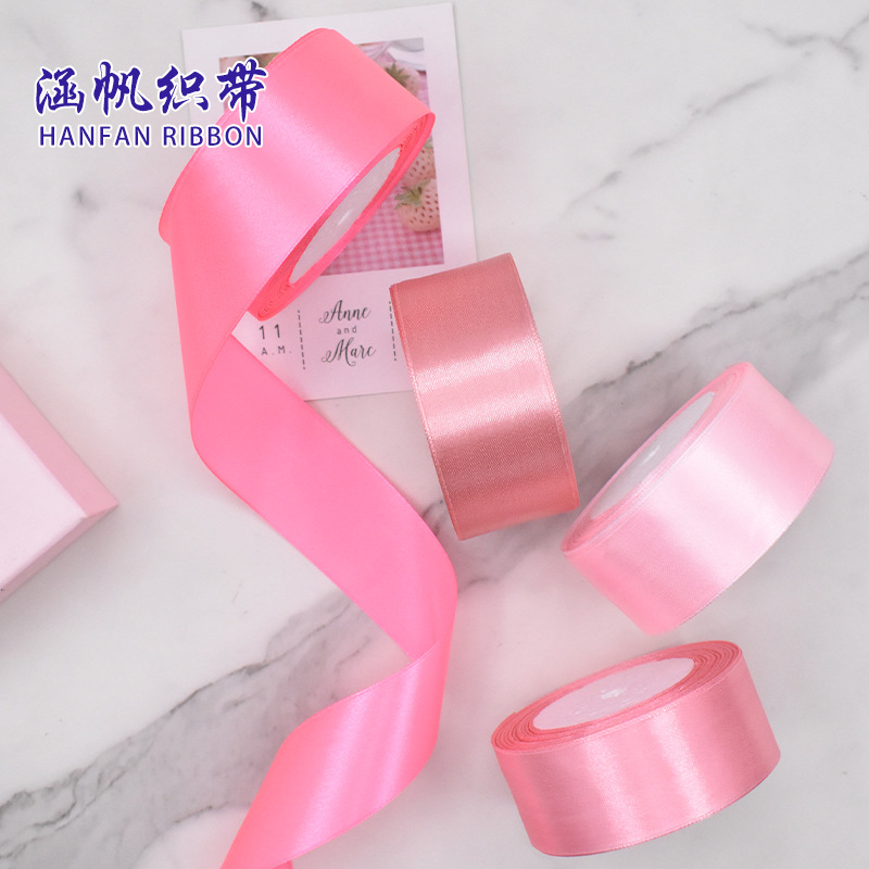 Cinta Hanhfan en stock, rollo de 4 cm, cinta de satén personalizable, código de etiqueta para embalaje transfronterizo, cinta de flores de rosa para bricolaje.