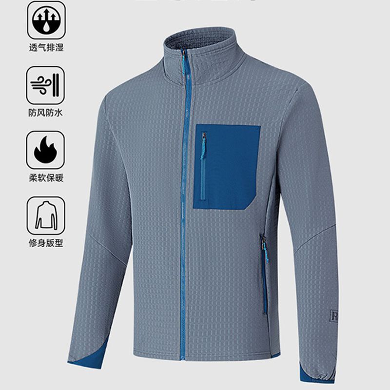 Replacement Model! Light Luxury Men's and Women's Couple's Autumn and Winter Outdoor Stand-Up Collar Contrasting Color Design Soft Shell Fleece Jacket