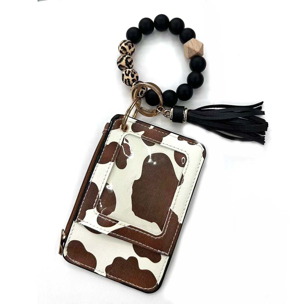 1 Piece Quantity Modern Style Cow Pattern Pu Leather Silica Gel Beaded Unisex Keychain