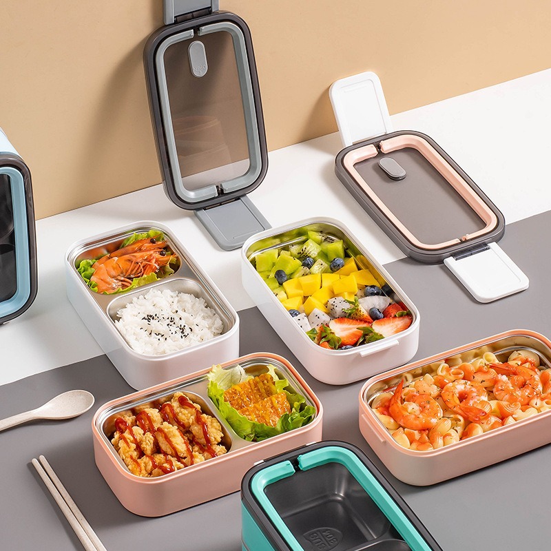 Doble caja de almuerzo de acero inoxidable 304 compartimiento de grado alimenticio caja de almuerzo macho estudiante empleado de oficina lonchera