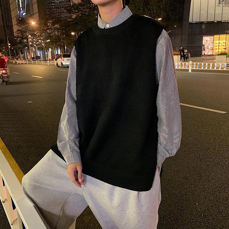 Autumn sweater knitted vest men's Korean-style boyfriend trendy loose vest coat fried street cec cool handsome all-match sleeveless shirt