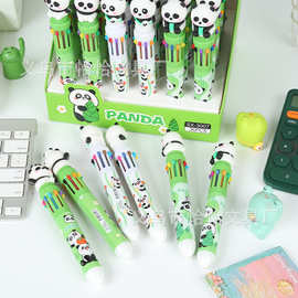新款熊猫十色圆珠笔多色按动手帐笔可爱造型彩色笔文具厂家批发