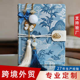 封面绣花日记本高端精美礼品定制logo系带古典笔记本刺绣记事本