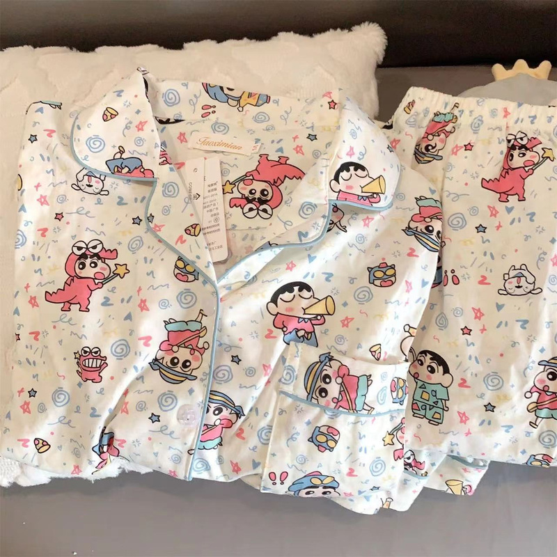 扎染条纹云朵纯棉纱睡衣女春秋季长袖简约可外穿开衫家居服夏套装|undefined