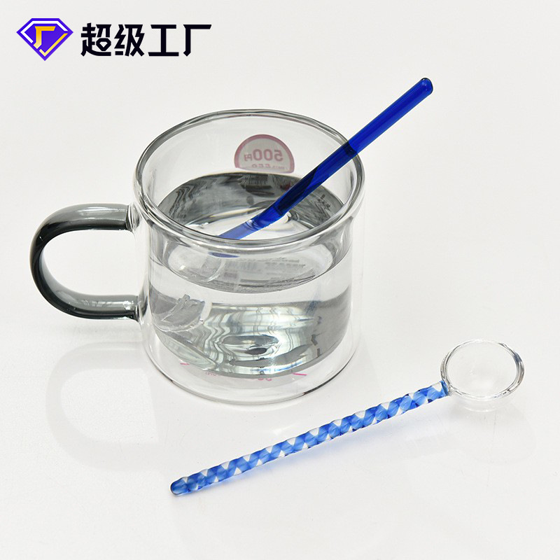 Cuchara de postre de leche creativa color transparente cuchara de vidrio resistente a altas temperaturas cuchara de varilla de agitación de café de mango largo de color alto