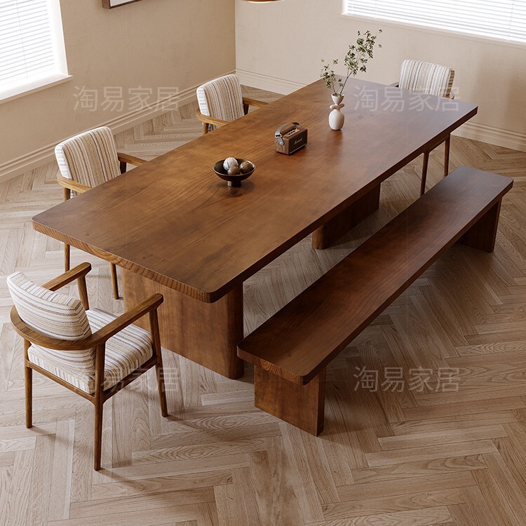 Casual Log Creative Dining Table and Chair Combination All Solid Wood Long Table Workbench Home Dining Book Integrated Dining Table Casual Log Creative Dining Table and Chair Combination All Solid Wood Long Table Workbench Home Dining Book Integrated Dining Table