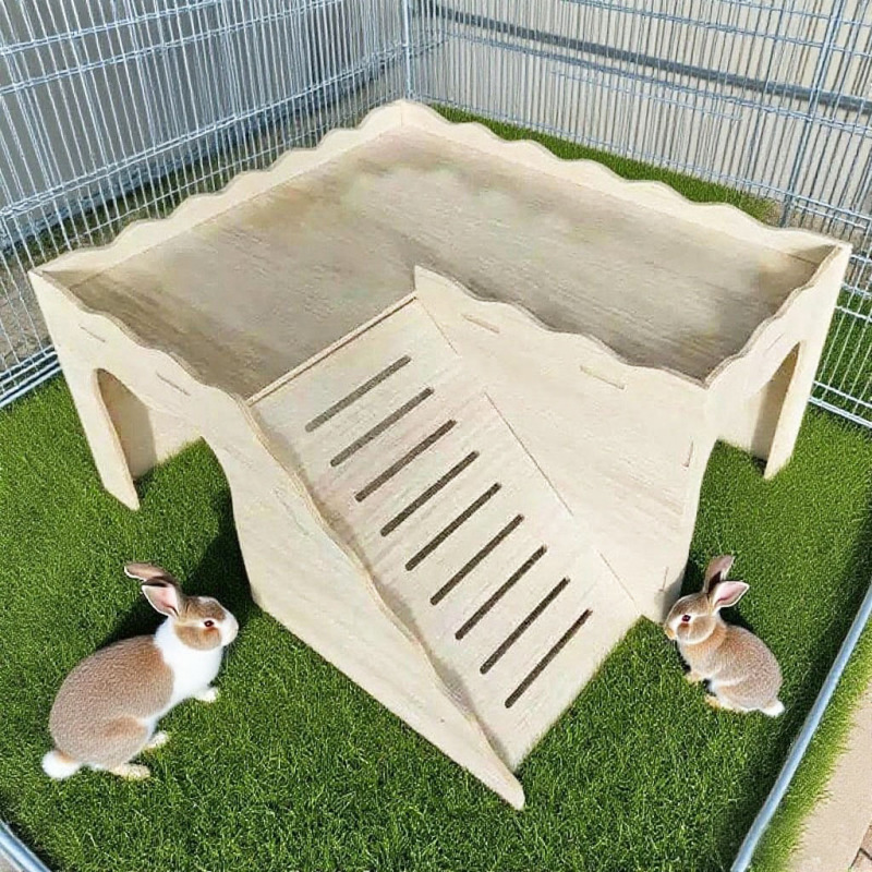 跨境仓鼠窝实木玩具躲避屋兔子大别墅金丝熊造景木屋宠物爬梯笼子|undefined