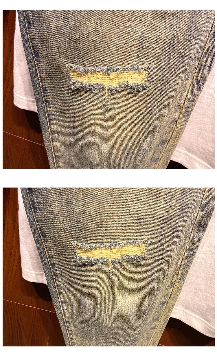 Men's Vintage Distressed Washed Ripped Jeans Loose Fit Slim Straight Leg Trendy American Style Trousers For Spring Autumn_mkmklike.com