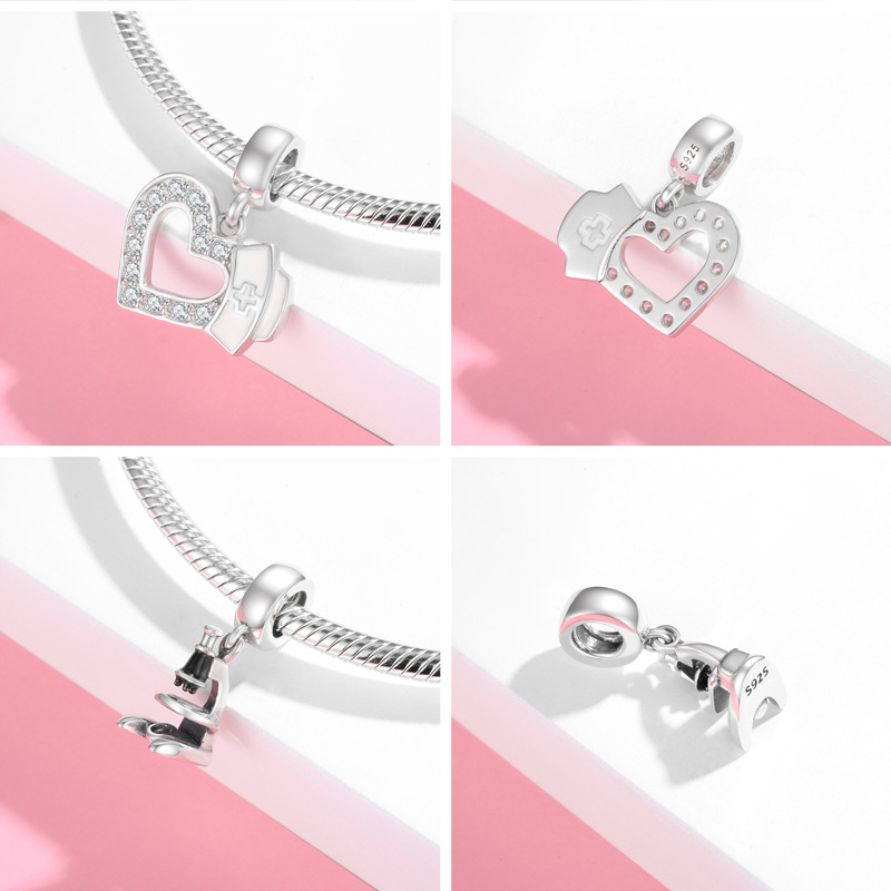 Retro Cross Heart Sterling Silver Inlay Zircon Pendants Jewelry Accessories display picture 2