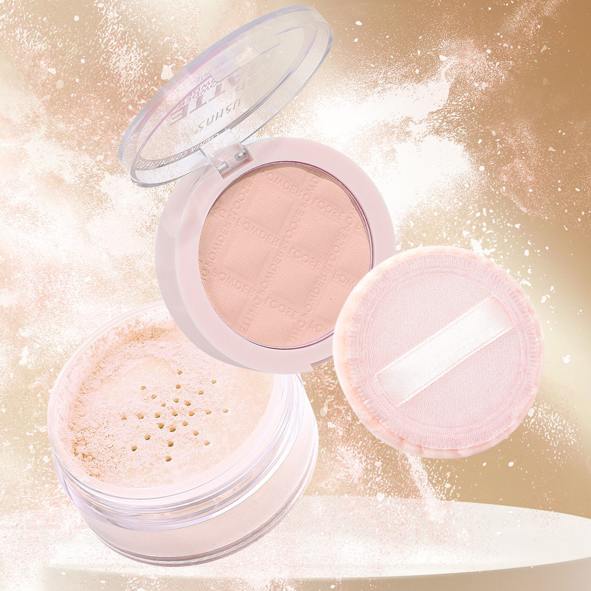 USHAS spot transfronterizo UF065-1234 polvo suelto polvo en polvo fijo polvo impermeable, a prueba de sudor, control de aceite duradero y brillo