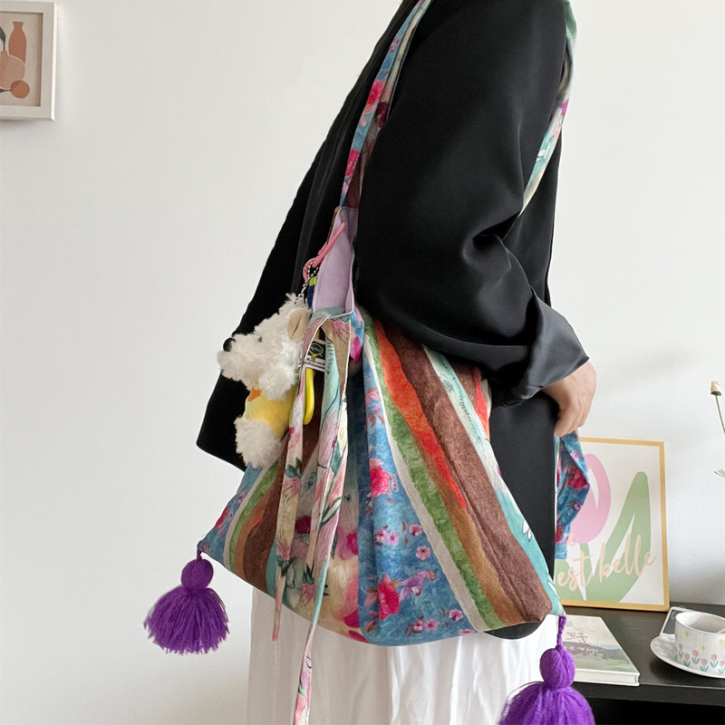 Special Spring Oil Painting Bag Cotton Thin National Style Bag Niche Large Capacity Multi-purpose Bag Portable Shoulder Crossbody Bag Special Spring Oil Painting Bag Cotton Thin National Style Bag Niche Large Capacity Multi-purpose Bag Portable Shoulder Crossbody Bag