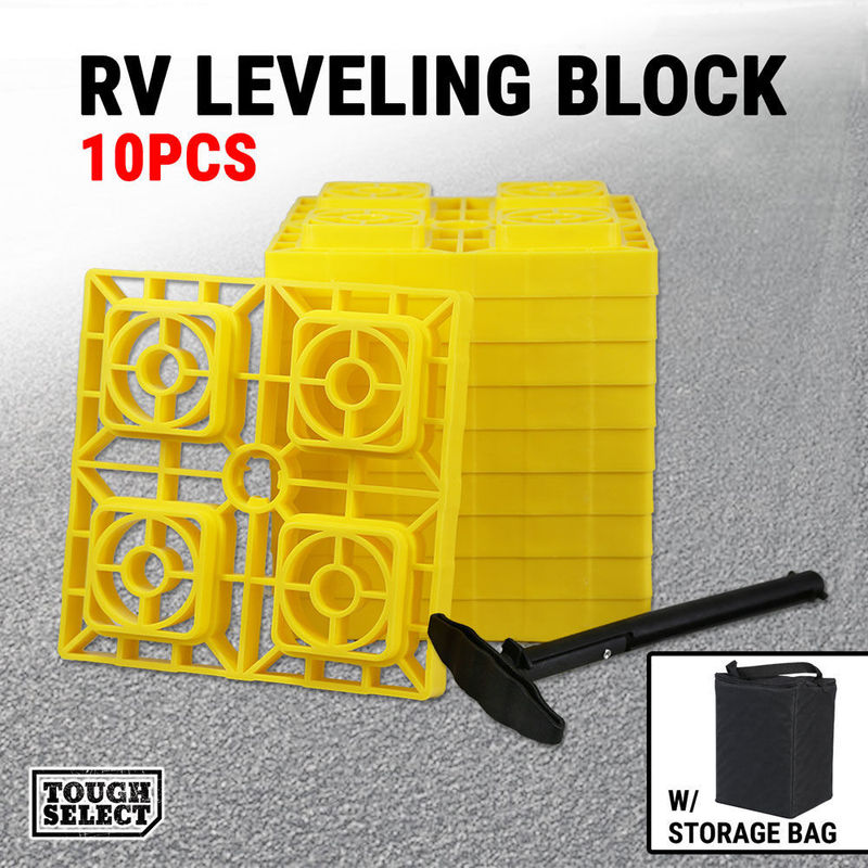 10-Piece Rv Leveling Blocks with Storage Bag Interlocking 0kg Top Pads Camper Leveling Ramp