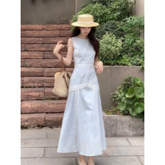 现货 独特漂亮掐腰裙子2025夏季法式气质大方得体白色无袖连衣裙