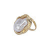 Retro fashionable design ring from pearl, French retro style, on index finger